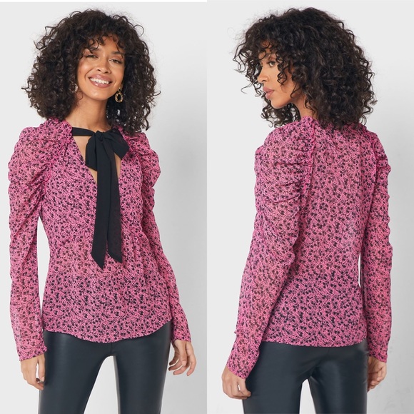 Topshop Bow Front Contrast Tie Prairie Blouse - Picture 1 of 15